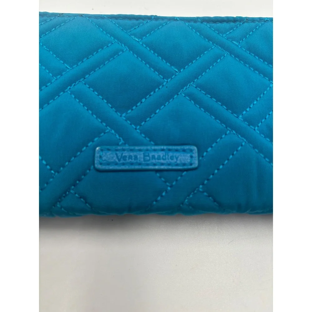 Vera Bradley Teal Blue Quilted Microfiber Zip Around Accordion Wallet Leopard